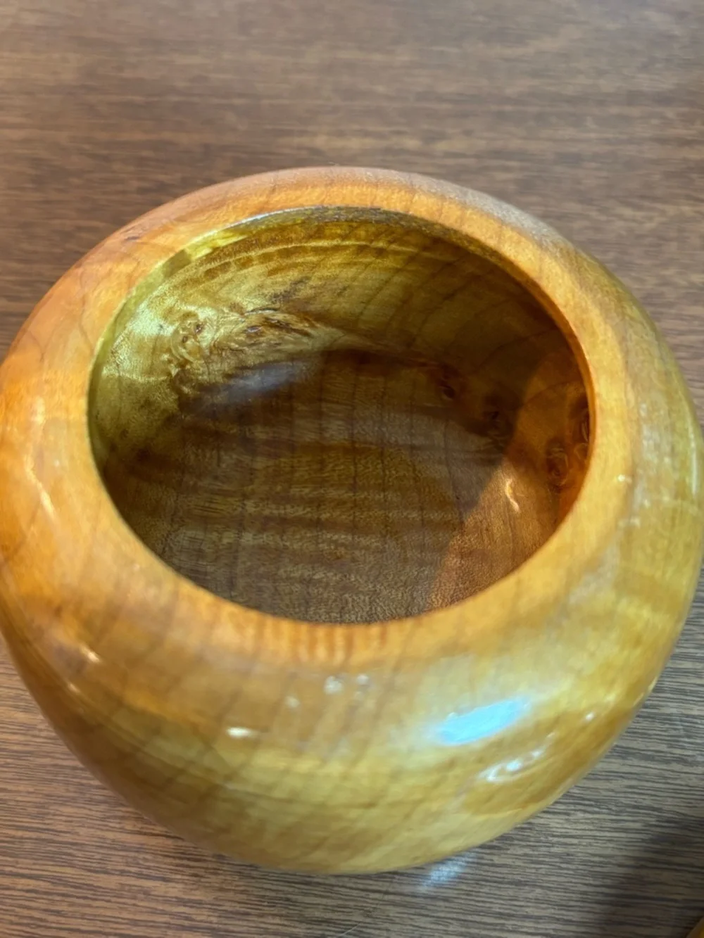 Hand-Turned Wooden Trinket Jar - Honey Amber Finish Vintage